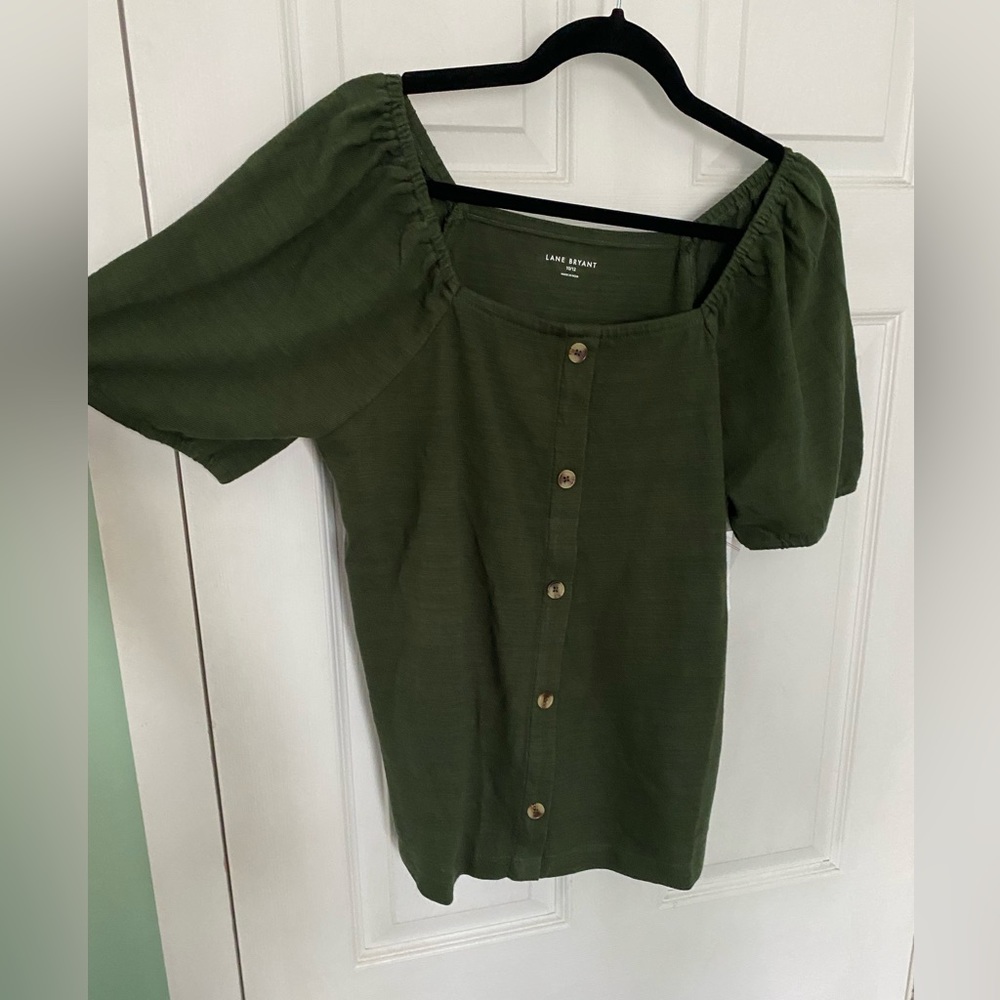 Off shoulder green blouse button Lane Bryant size 10/12